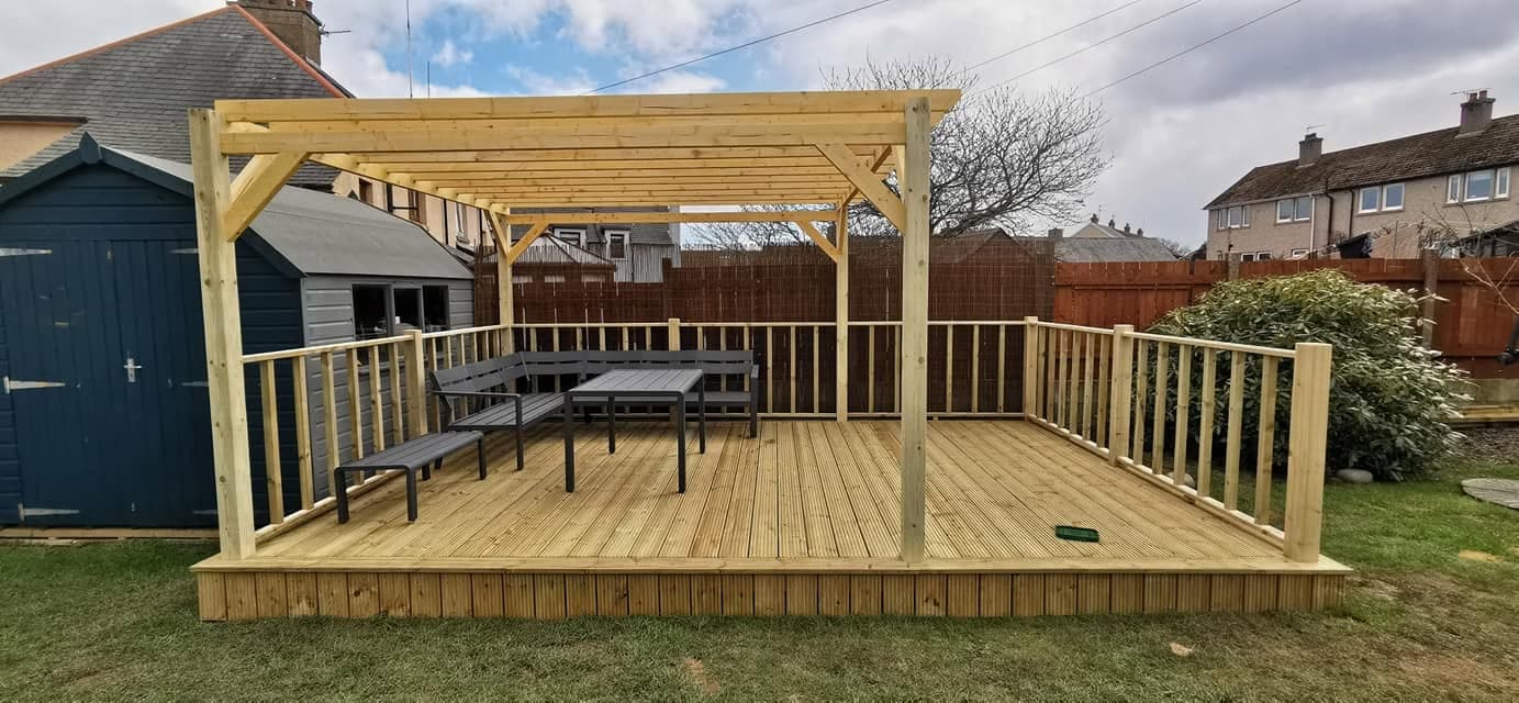 Raised decking with integrated planters